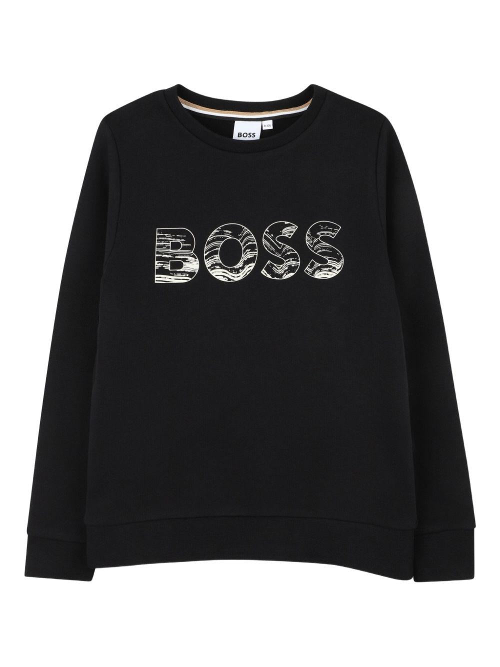 T-shirt per bambino BOSS Kids nera con stampa con logo - Rubino Kids