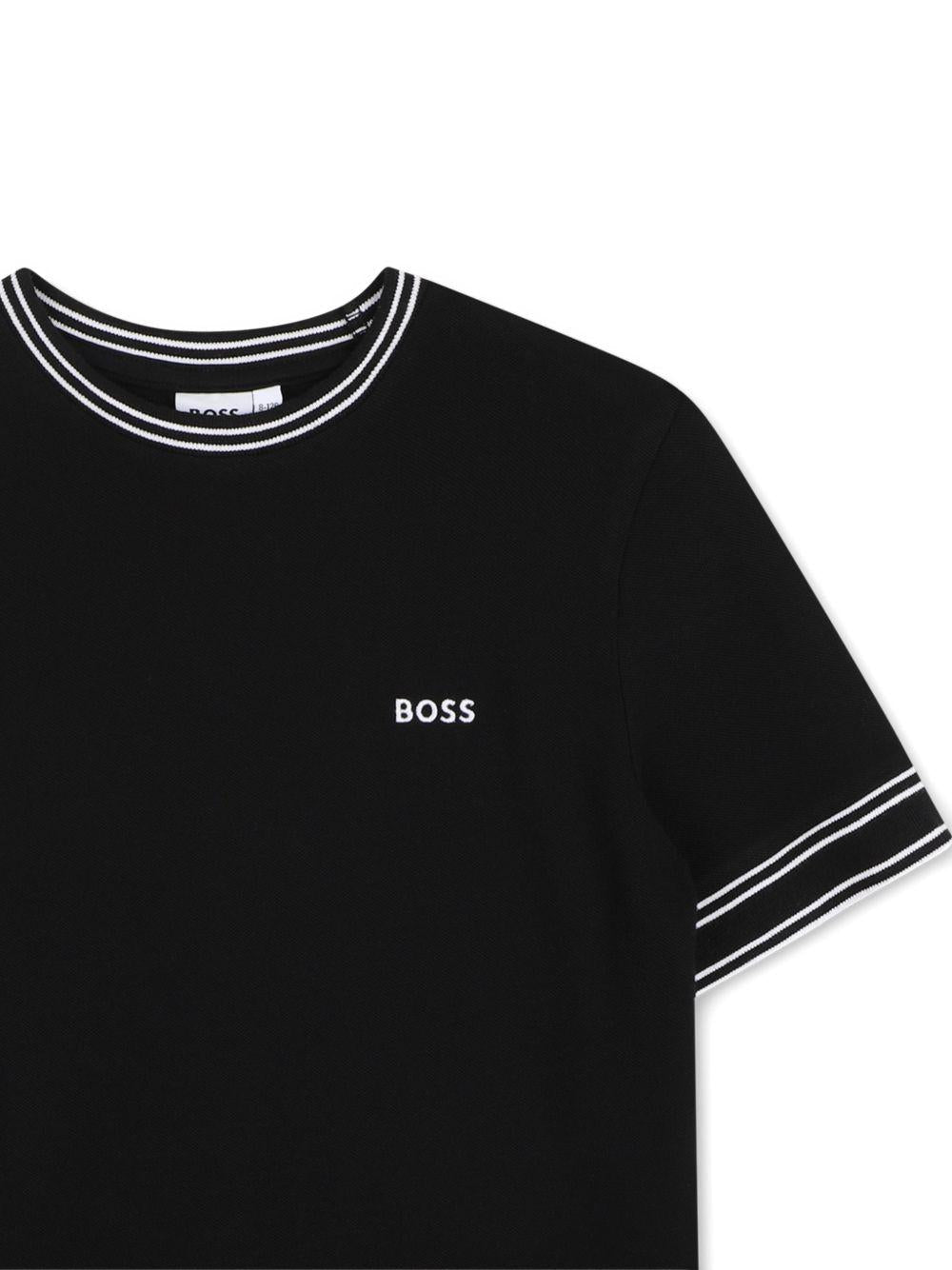 T-shirt per bambino Boss Kids nero con logo sul petto - Rubino Kids