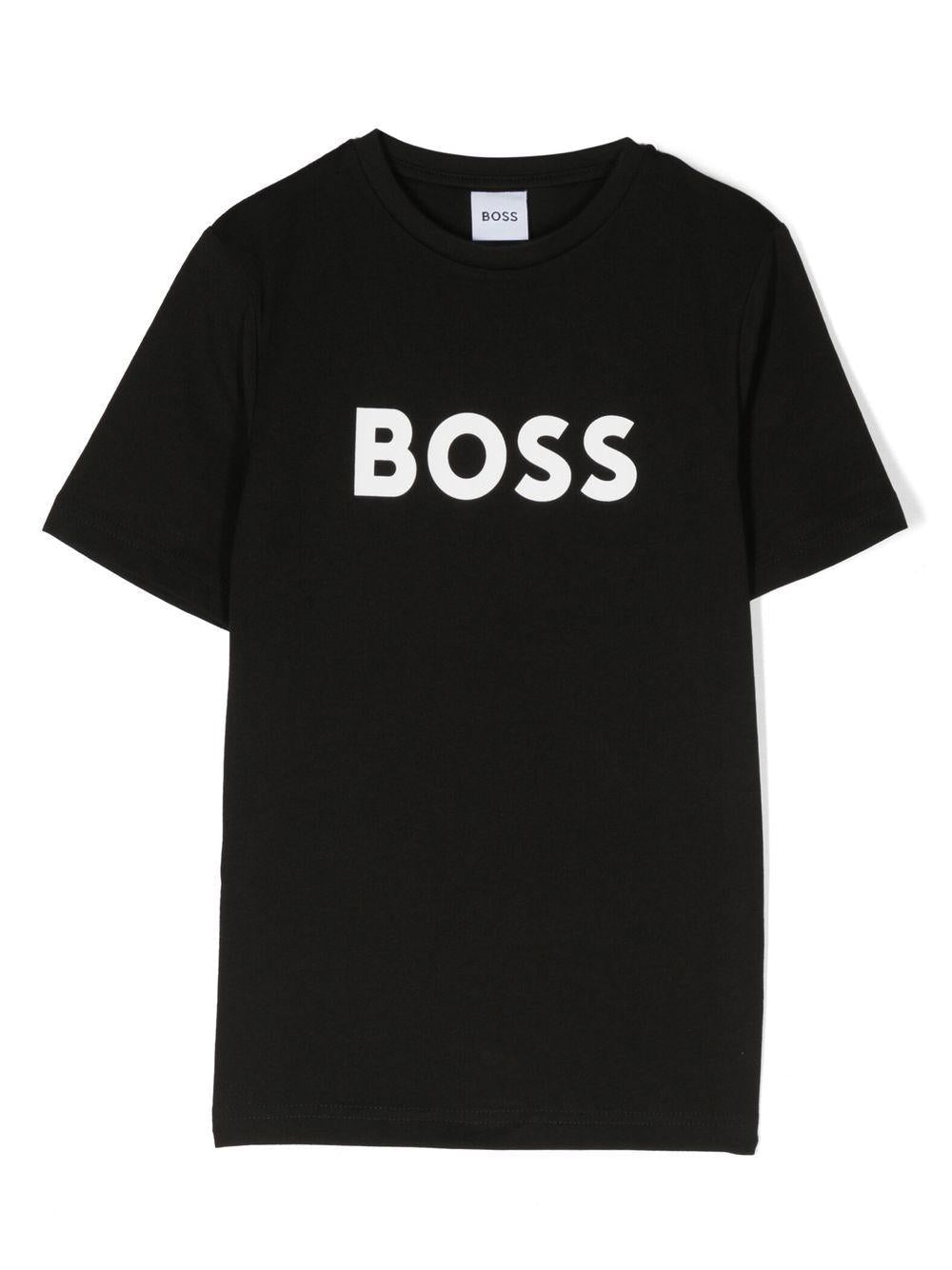 T-shirt per bambino BOSS Kidswear nero con logo goffrato bianco - Rubino Kids