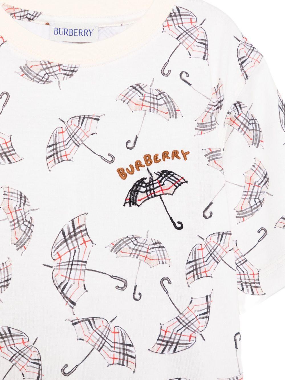 T-shirt per bambino Burberry Kids bianca con stampa ombrello - Rubino Kids