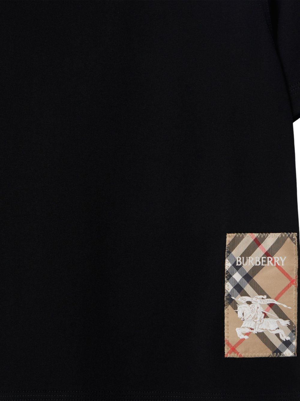 T-shirt per bambino Burberry Kids nero con applicazione a quadri - Rubino Kids