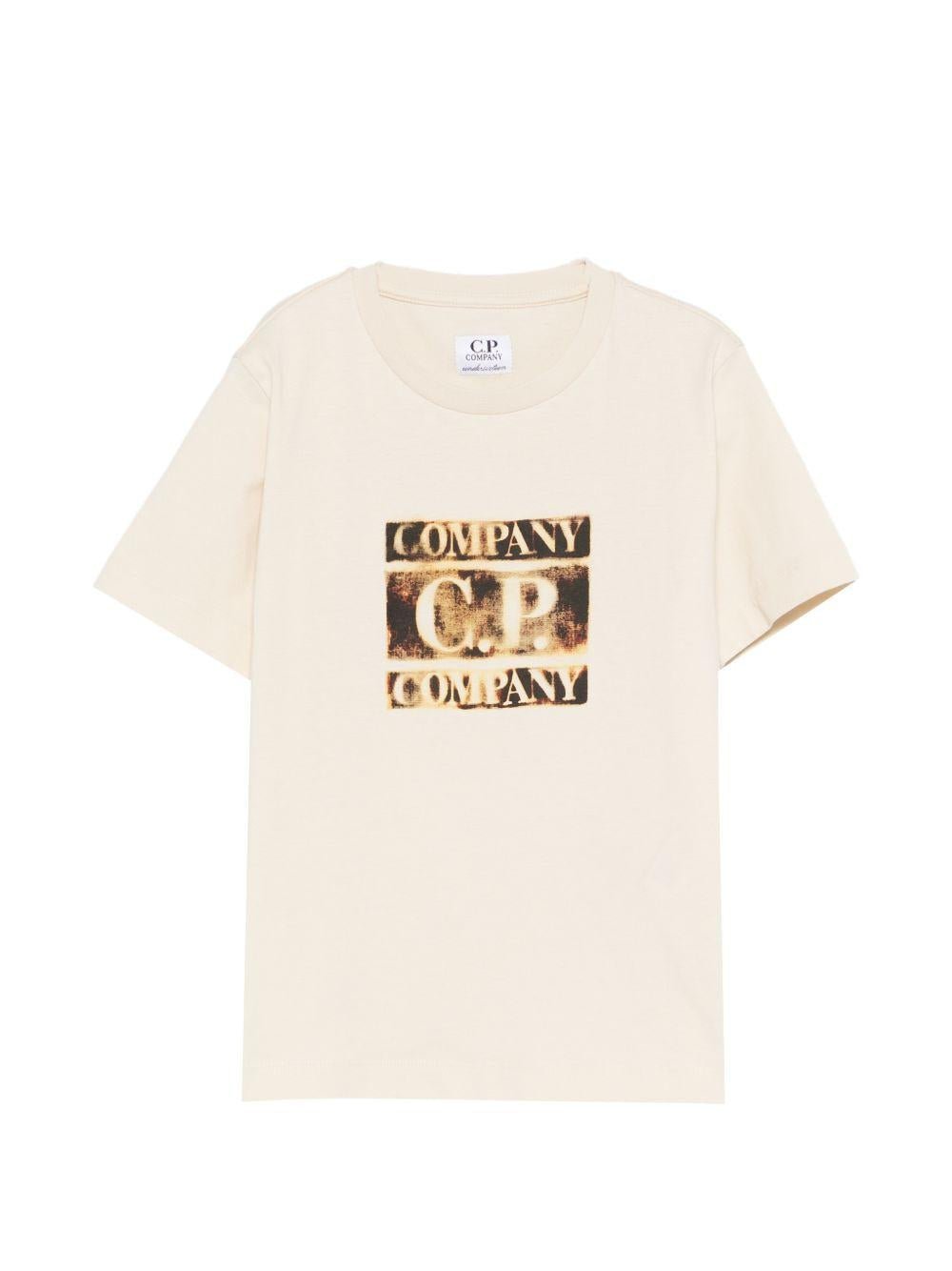 T-shirt per bambino C.P. Company Kids beige con stampa grafica sul davanti - Rubino Kids