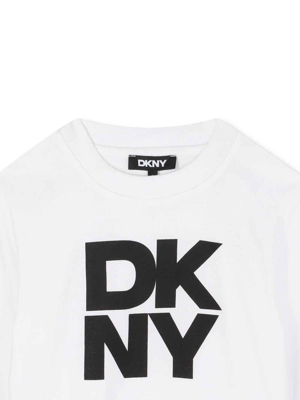 T-shirt per bambino DKNY Kids bianca con logo - Rubino Kids