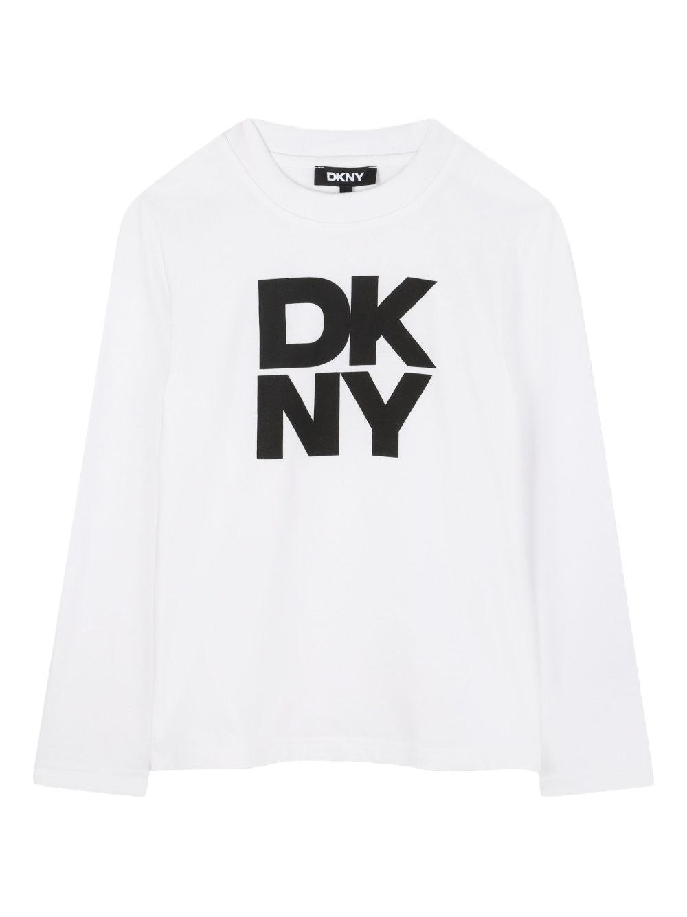 T-shirt per bambino DKNY Kids bianca con logo - Rubino Kids