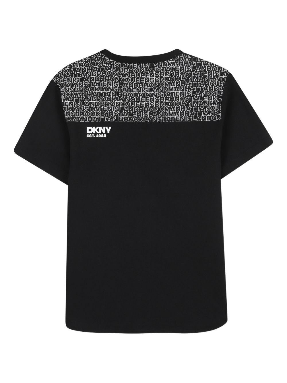 T-shirt per bambino DKNY Kids nera con logo - Rubino Kids