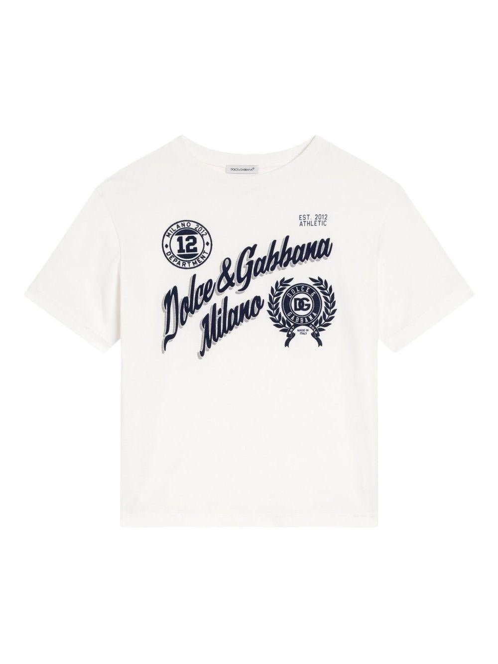 T-shirt per bambino Dolce & Gabbana Kids bianco con stampa logo sul davanti - Rubino Kids