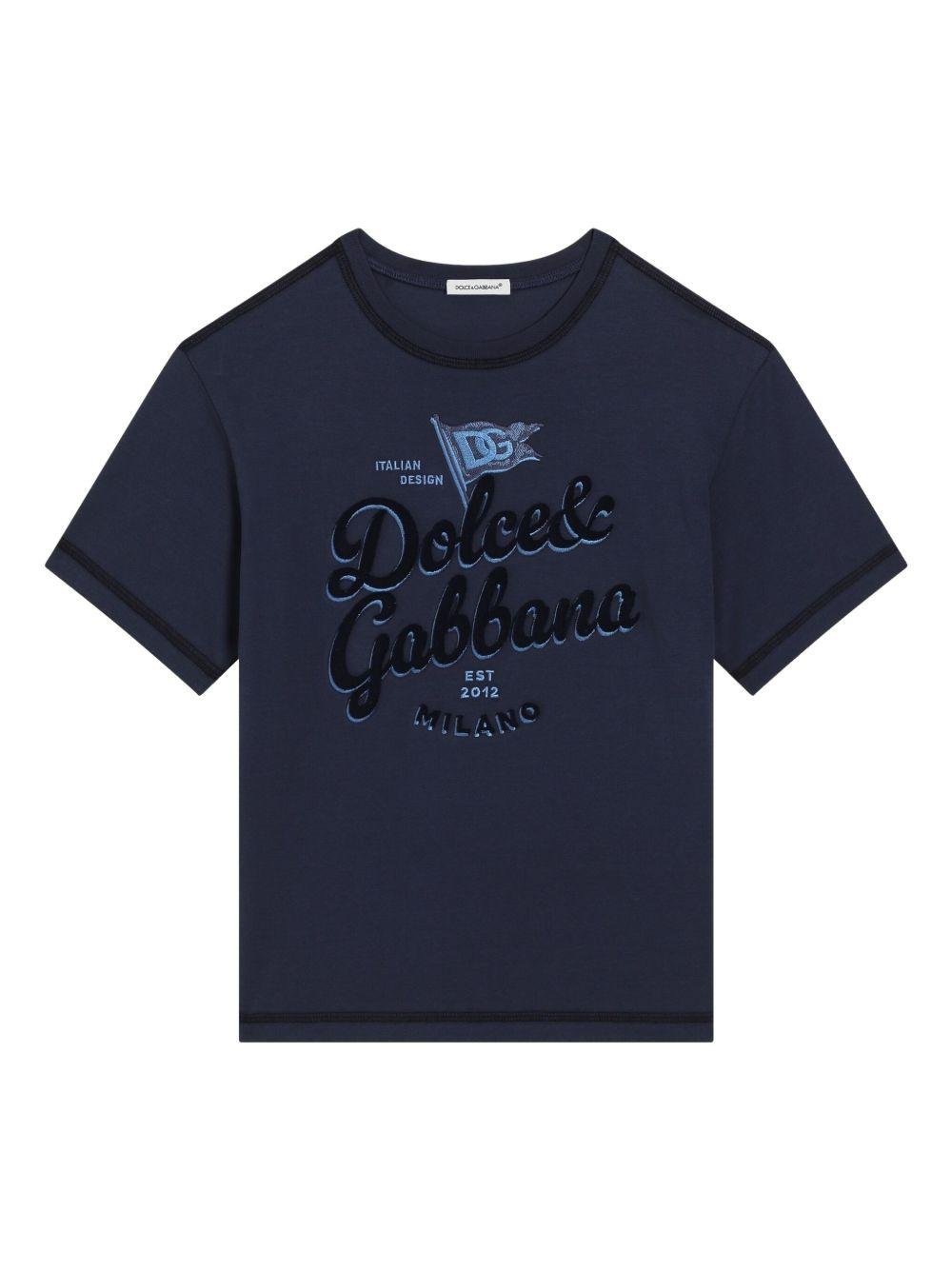 T-shirt per bambino Dolce & Gabbana Kids blu con stampa - Rubino Kids
