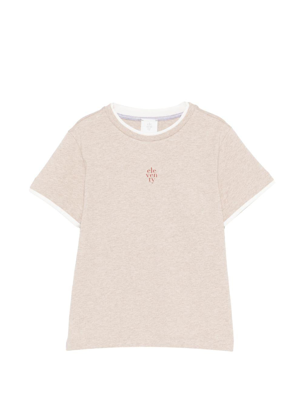 T-shirt per bambino Eleventy Kids beige con logo sul davanti - Rubino Kids