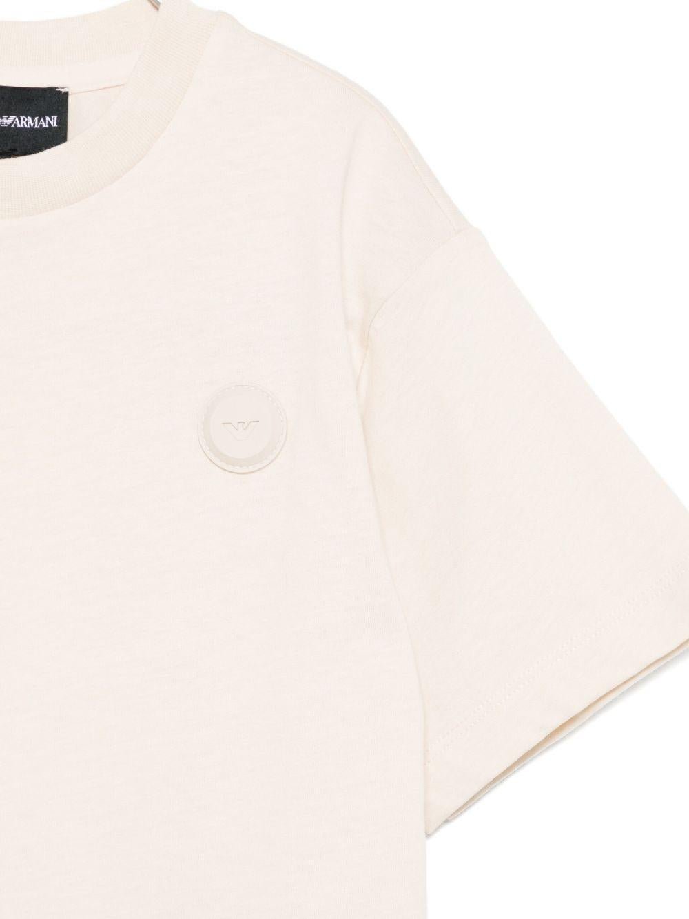 T-shirt per bambino Emporio Armani Kids beige con dettaglio logo - Rubino Kids