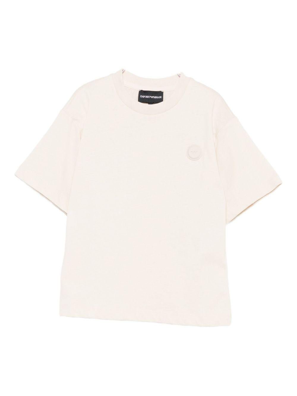 T-shirt per bambino Emporio Armani Kids beige con dettaglio logo - Rubino Kids