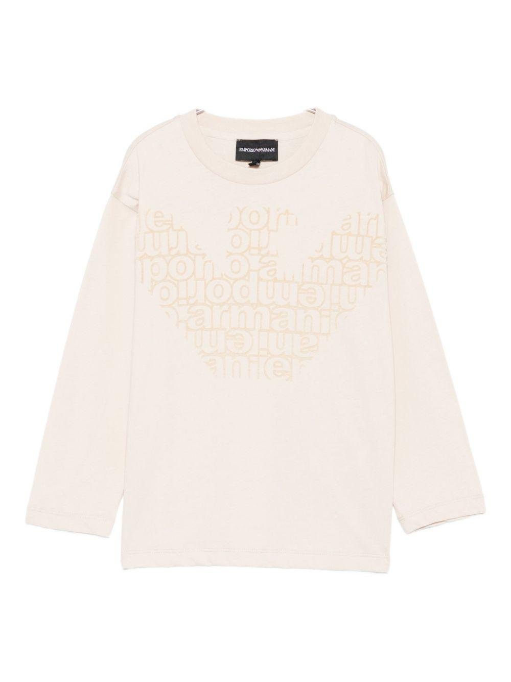 T-shirt per bambino Emporio Armani Kids beige con logo aquila - Rubino Kids