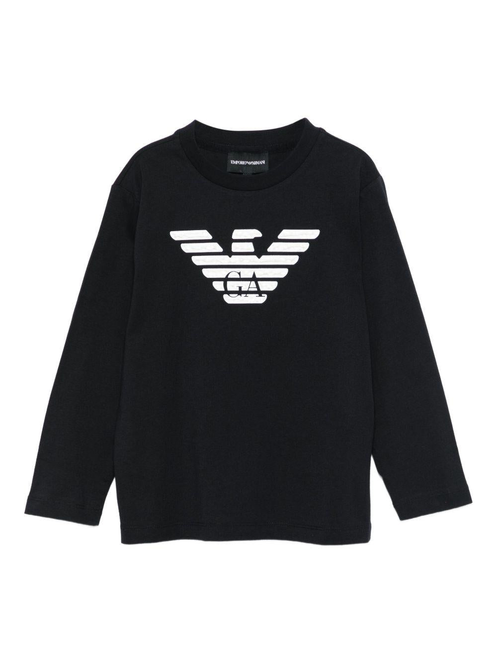 T-shirt per bambino Emporio Armani Kids blu con logo aquila - Rubino Kids