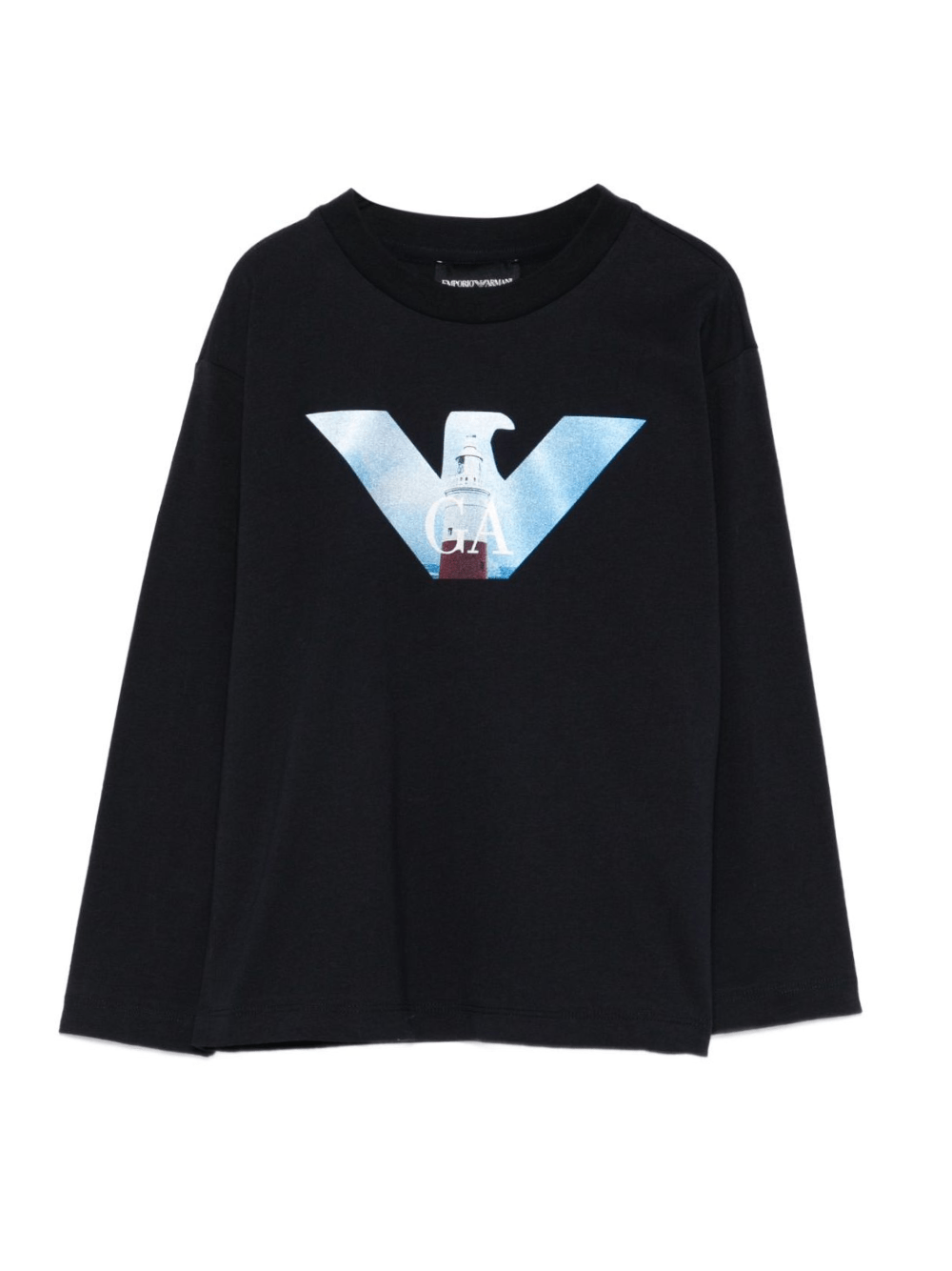 T-shirt per bambino Emporio Armani Kids blu con logo sul davanti - Rubino Kids