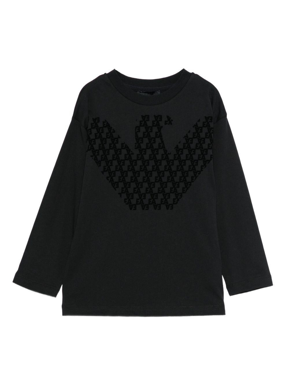 T-shirt per bambino Emporio Armani Kids nera con logo dell'aquila - Rubino Kids