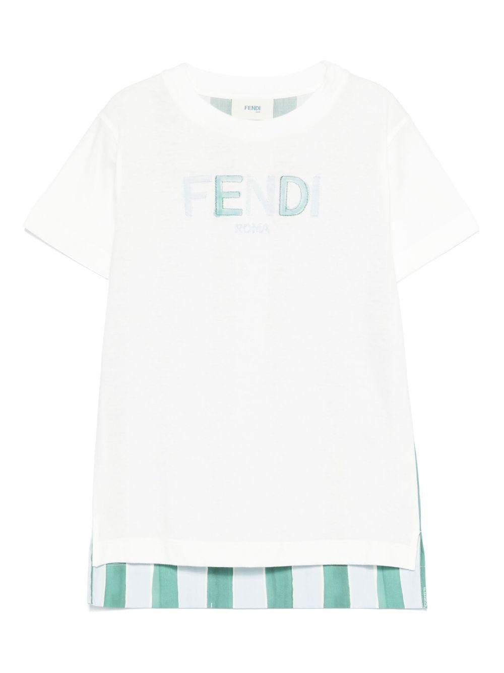T-shirt per bambino Fendi Kids bianco con stampa a righe sul retro - Rubino Kids