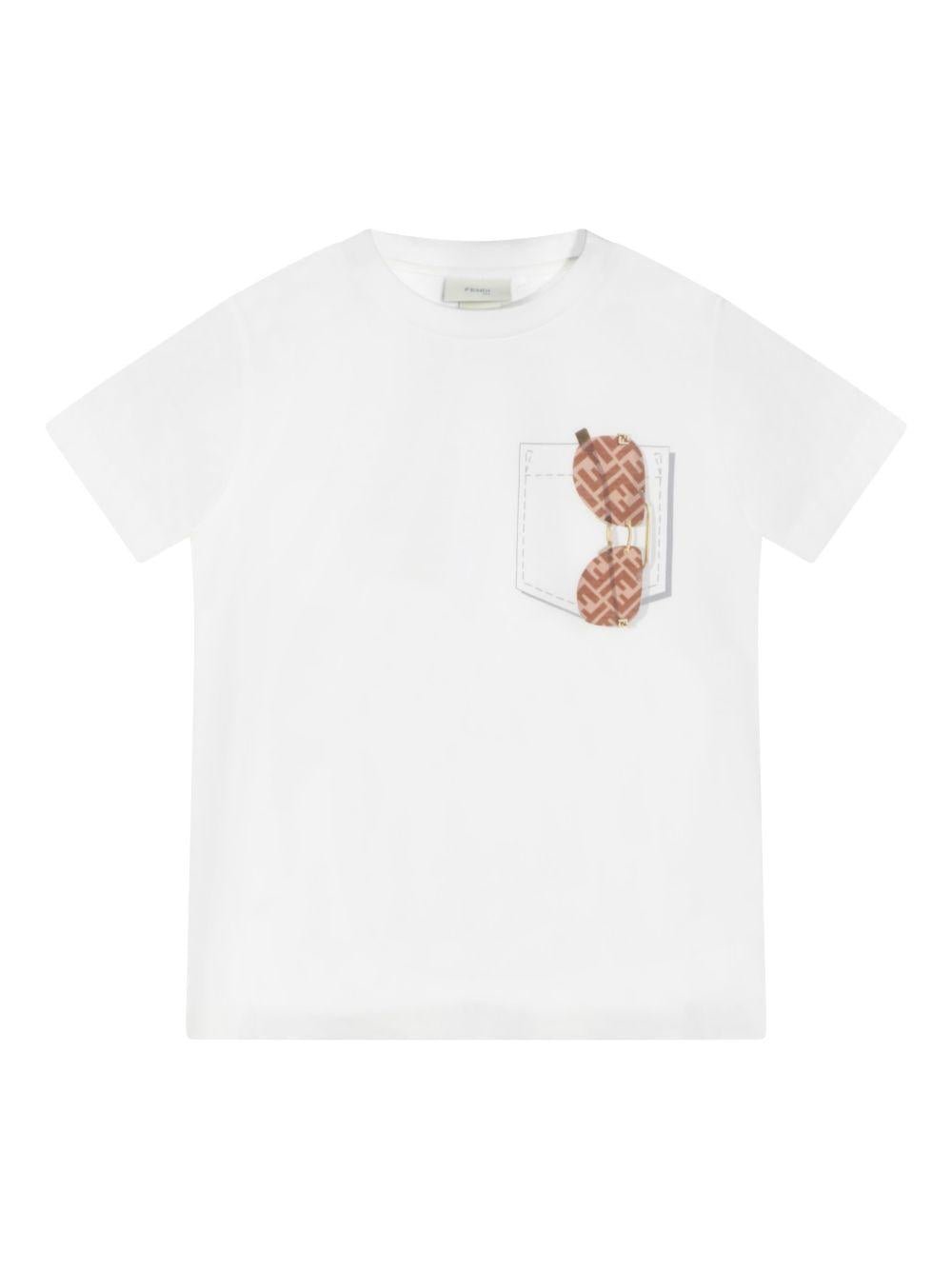 T-shirt per bambino Fendi Kids bianco con stampa grafica - Rubino Kids