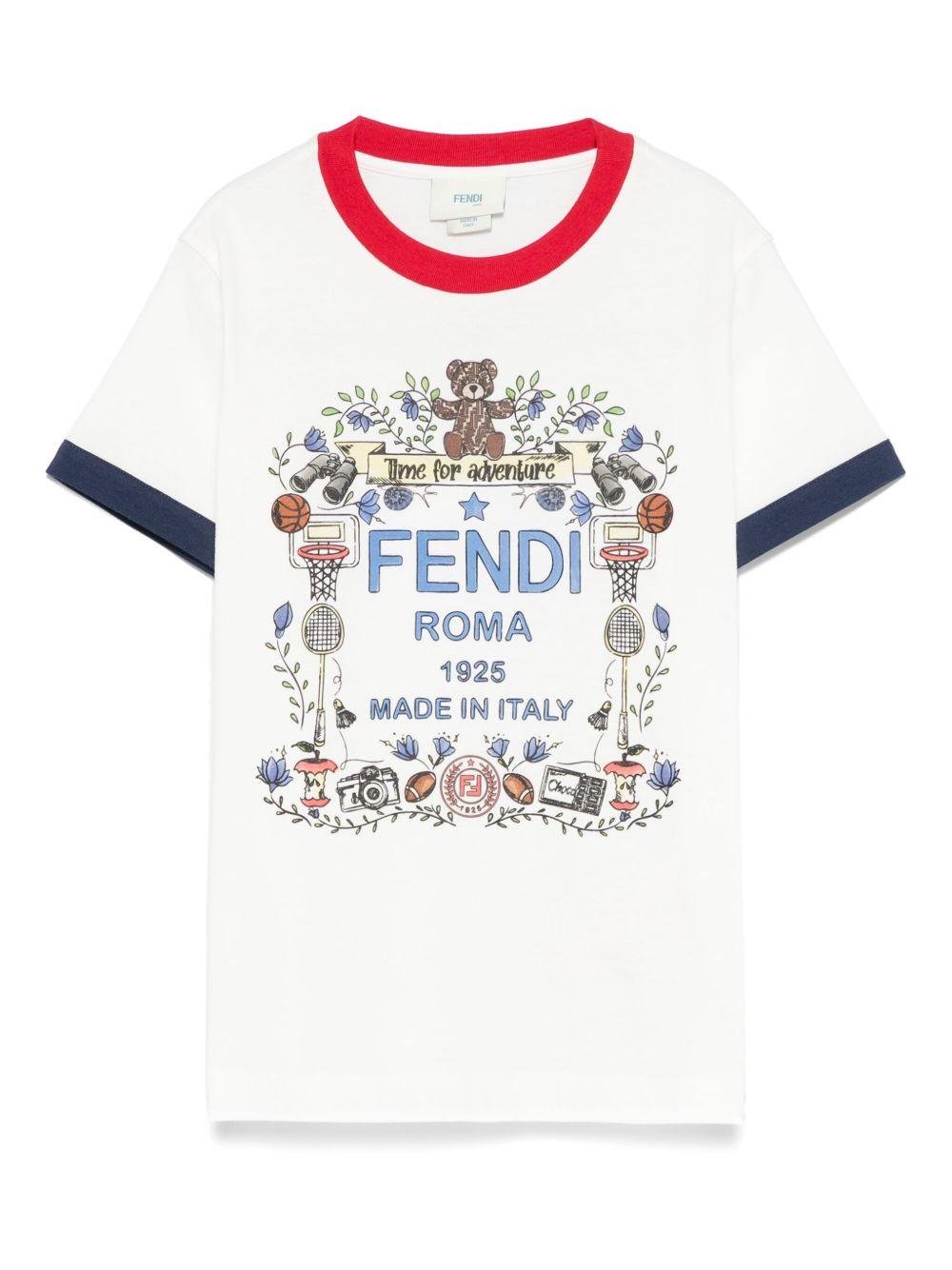 T-shirt per bambino Fendi Kids bianco con stampa grafica - Rubino Kids