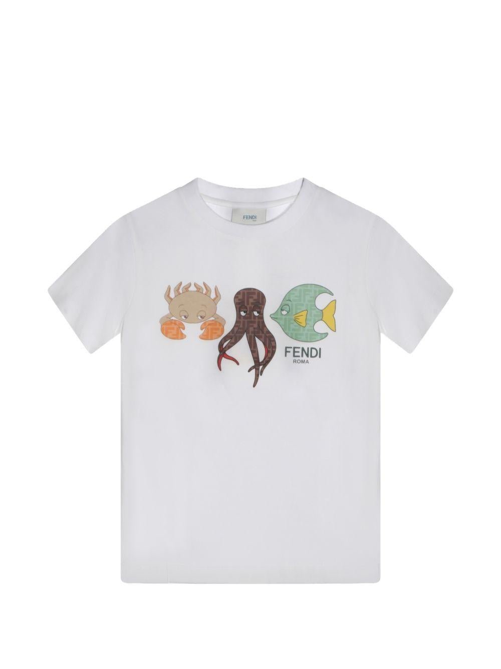 T-shirt per bambino Fendi Kids bianco con stampa marina - Rubino Kids