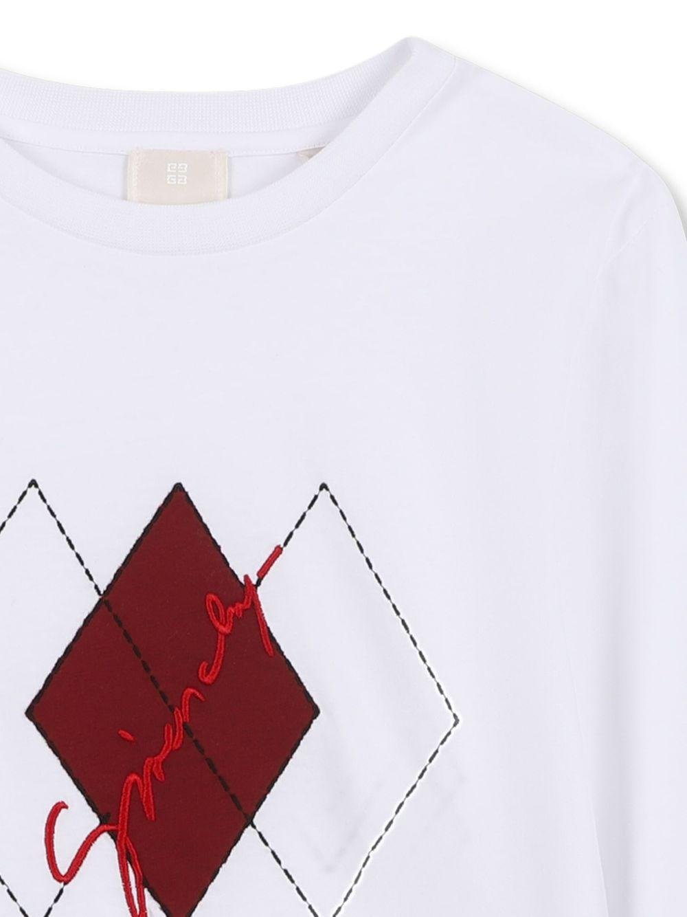 T-shirt per bambino Givenchy Kids bianca con stampa a rombi - Rubino Kids
