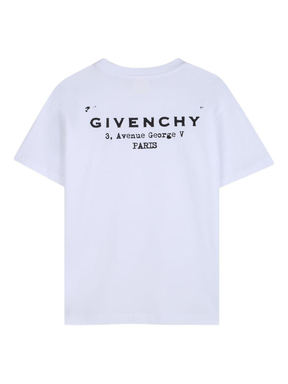 T-shirt per bambino Givenchy Kids bianca con stampa logo sul davanti - Rubino Kids