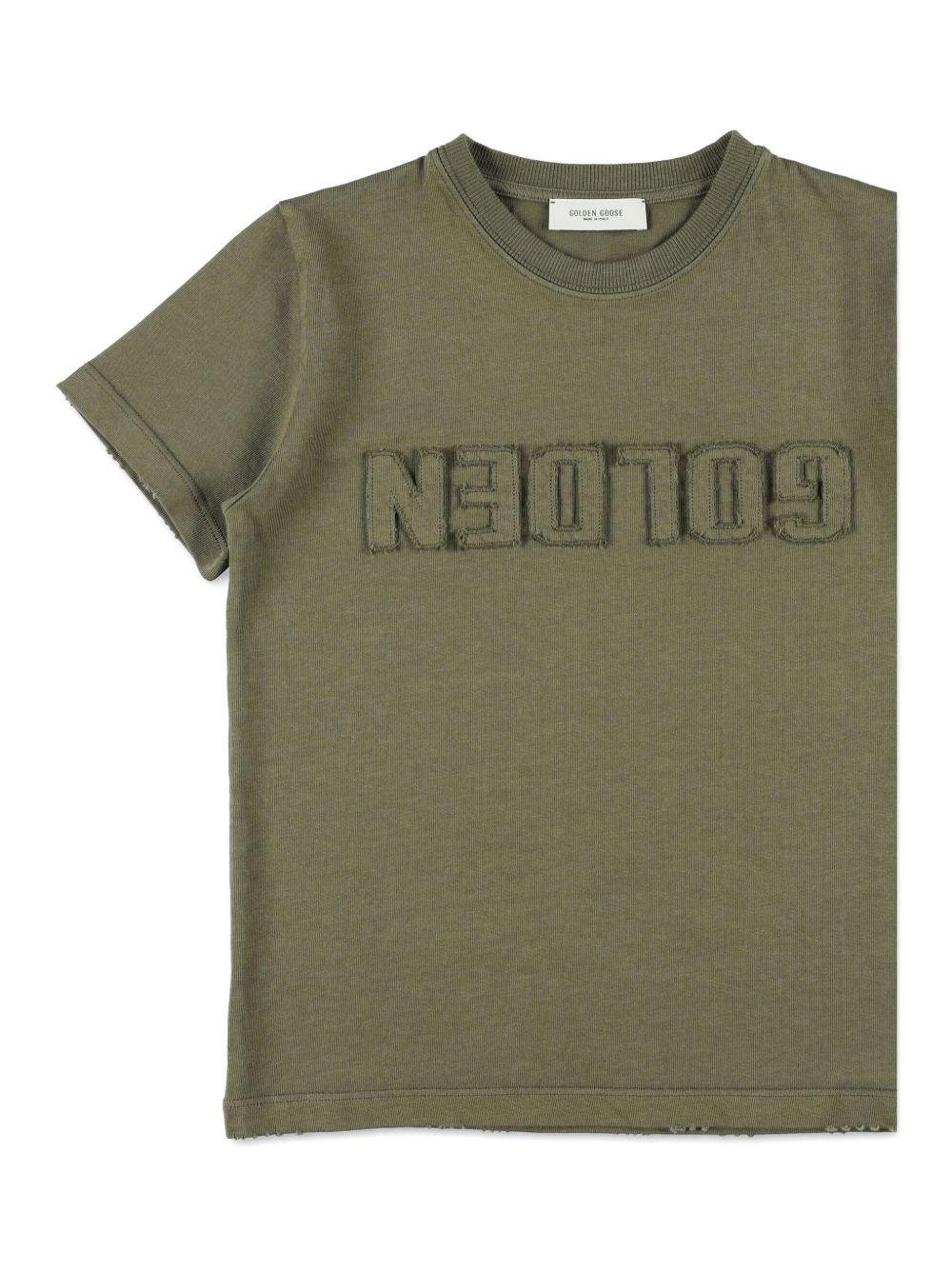 T-shirt per bambino Golden Goose Kids verde con logo sul davanti - Rubino Kids