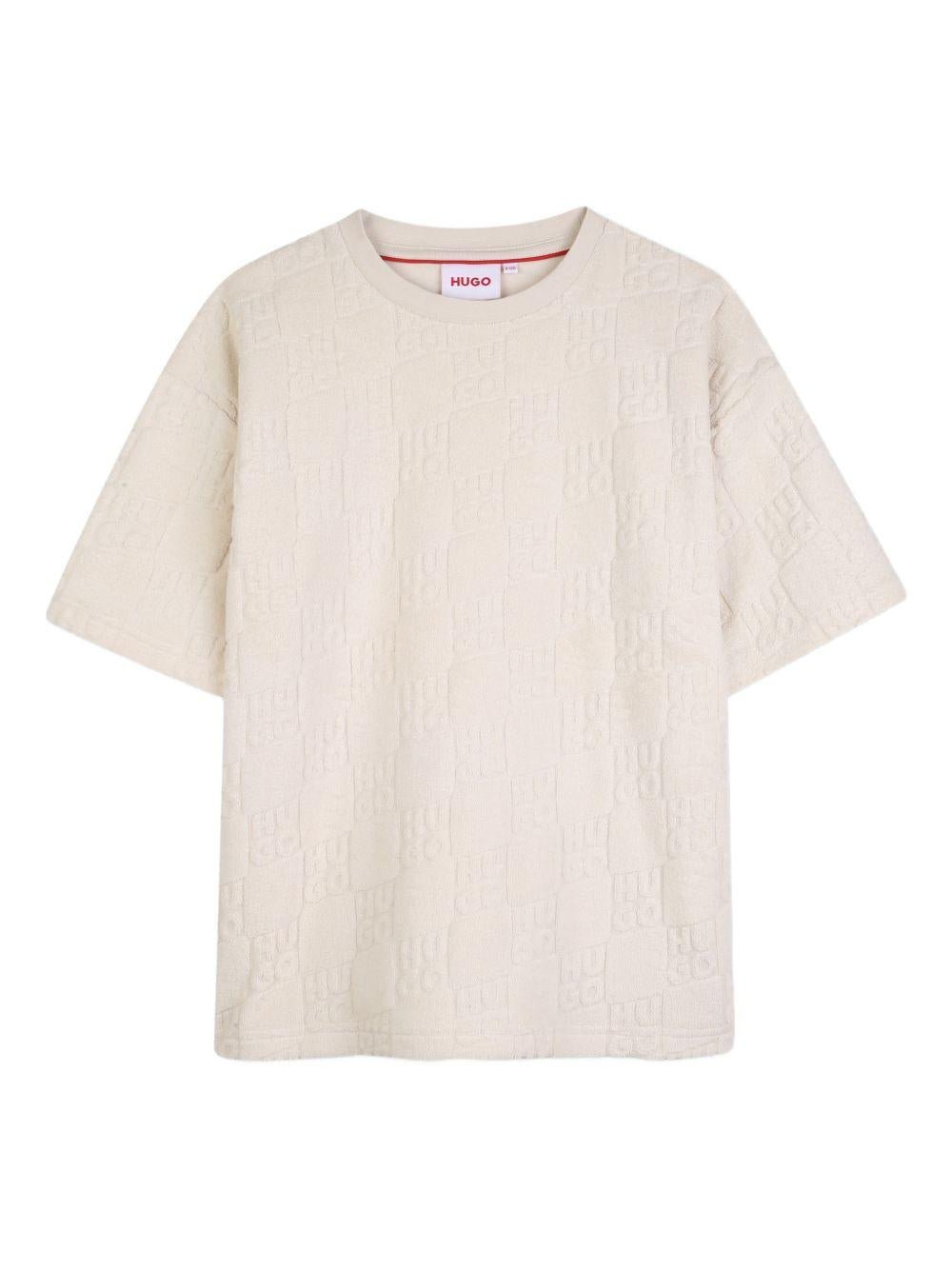 T-shirt per bambino Hugo Kids beige con logo sul davanti - Rubino Kids