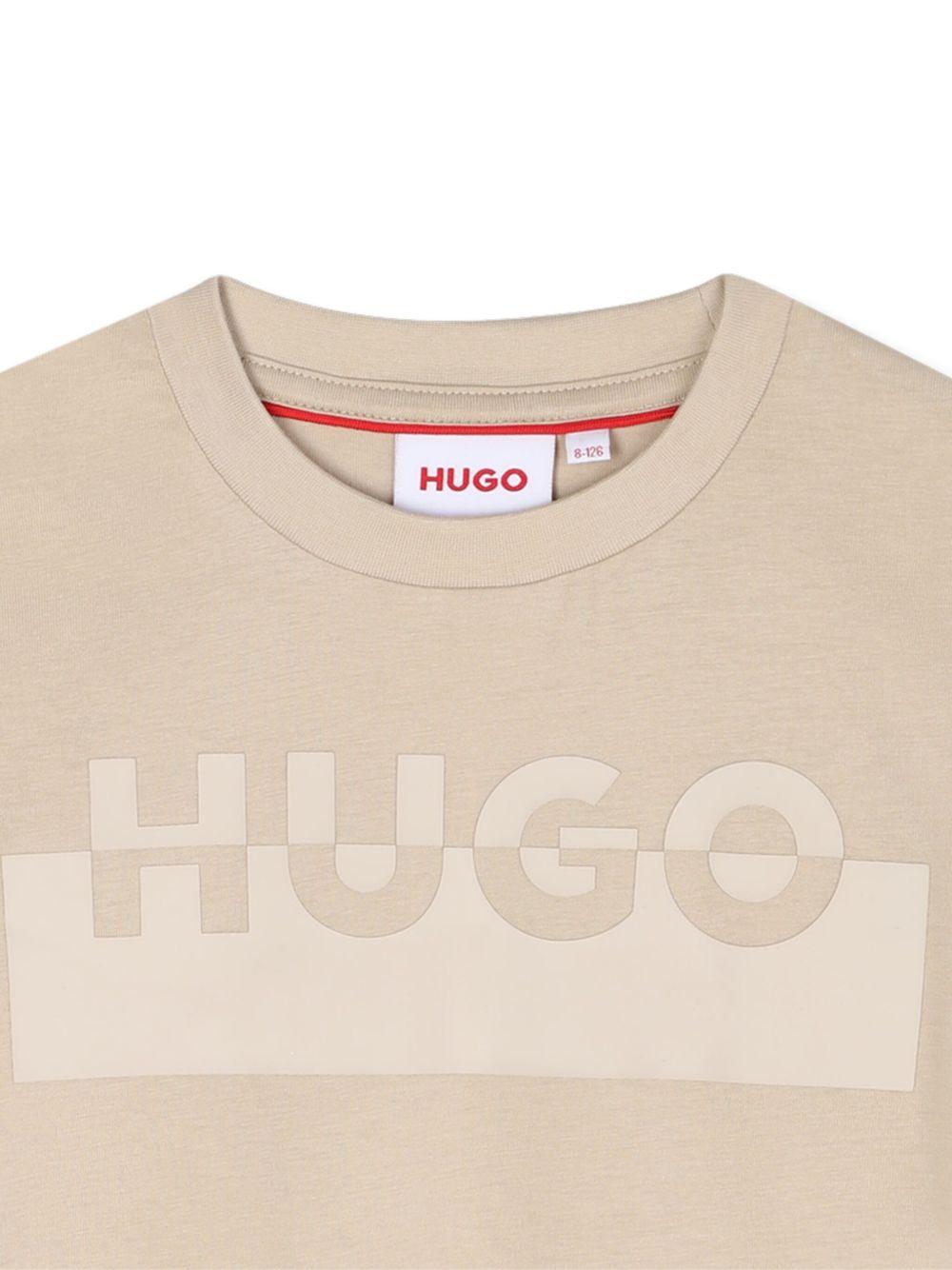 T-shirt per bambino Hugo Kids beige con stampa con logo - Rubino Kids