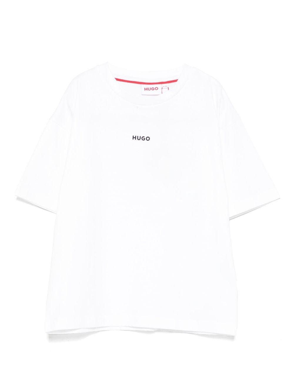 T-shirt per bambino Hugo Kids bianca con stampa con logo - Rubino Kids