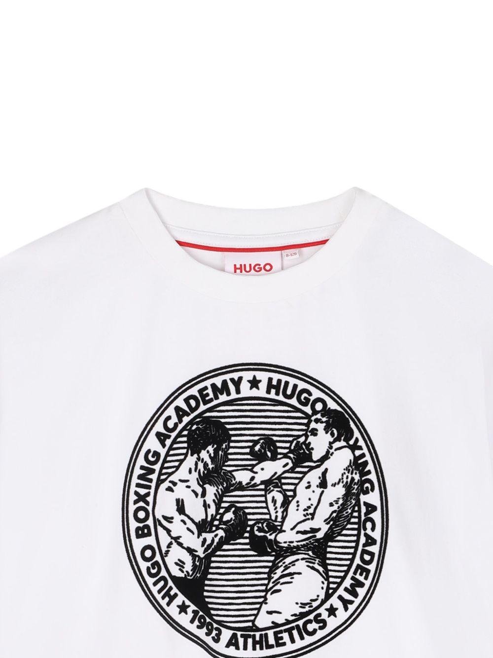 T-shirt per bambino Hugo Kids bianco con stampa Boxing Academy - Rubino Kids