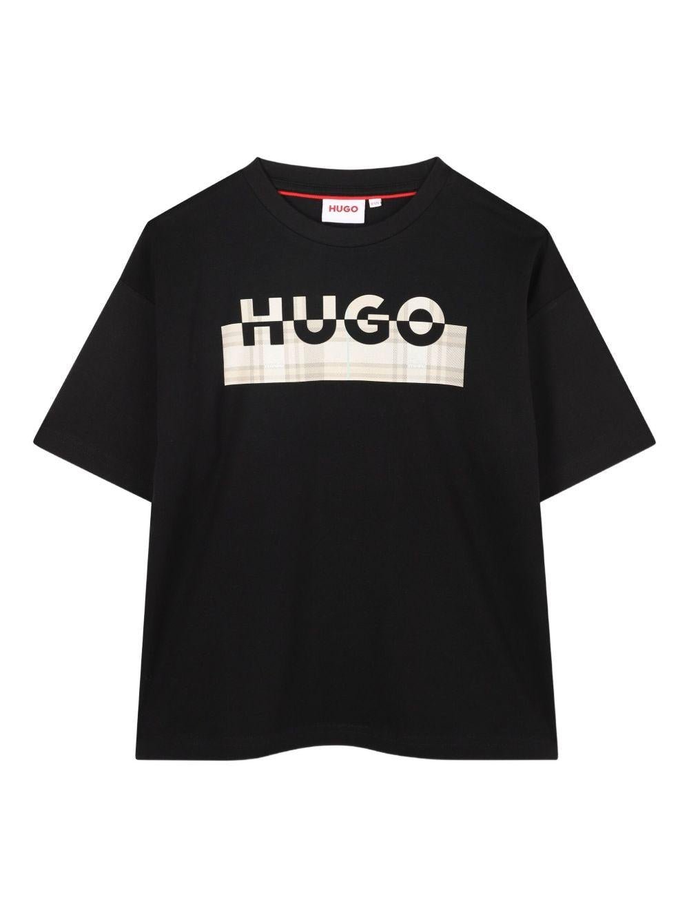 T-shirt per bambino Hugo Kids nera con logo sul davanti - Rubino Kids