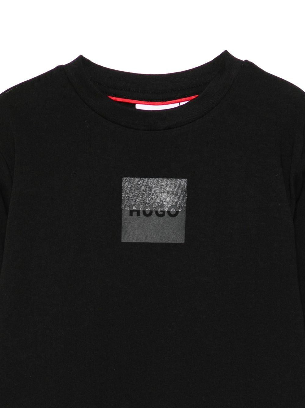 T-shirt per bambino Hugo Kids nera con placca con logo - Rubino Kids