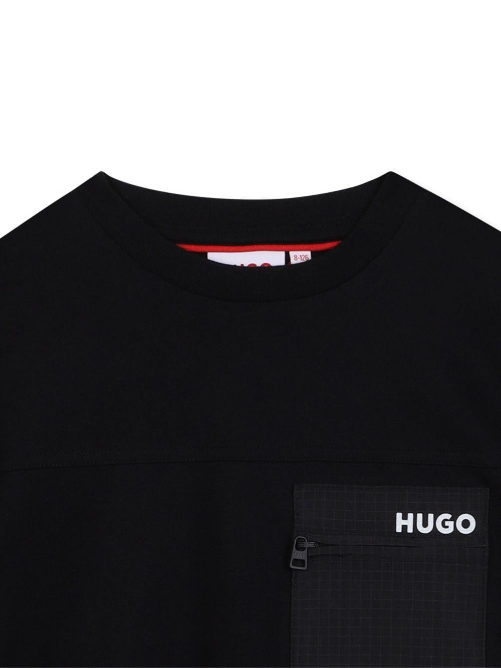 T-shirt per bambino Hugo Kids nera con tasca sul petto - Rubino Kids