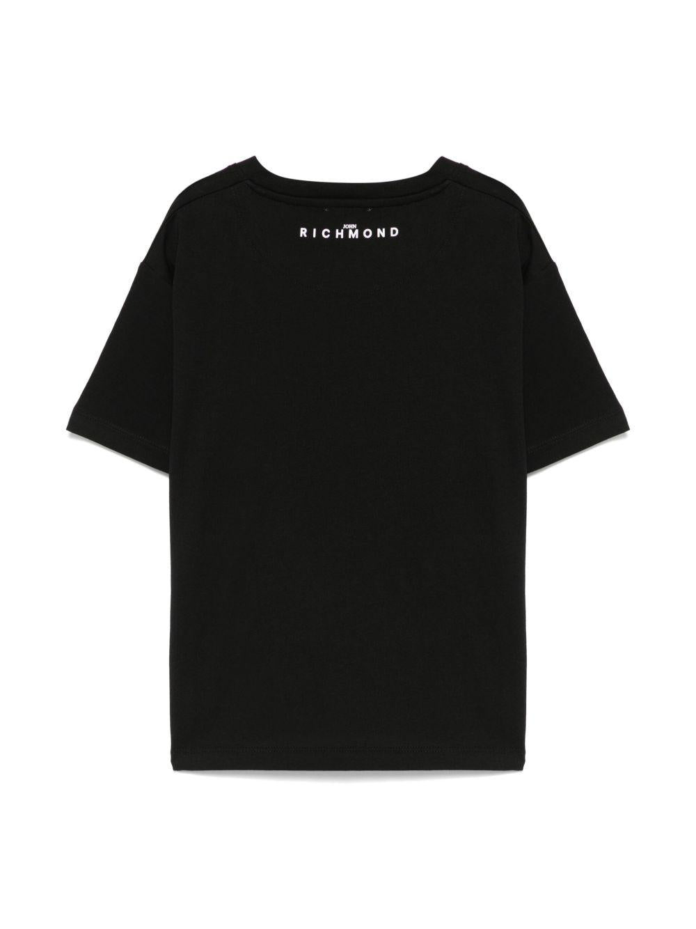 T-shirt per bambino John Richmond Junior nero con applicazione frontale con logo - Rubino Kids