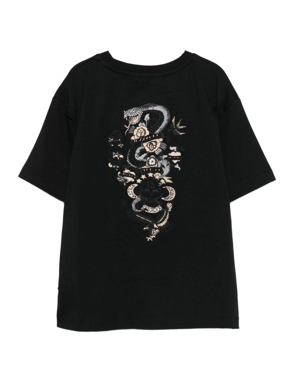 T-shirt per bambino John Richmond Junior nero con stampa sul retro - Rubino Kids