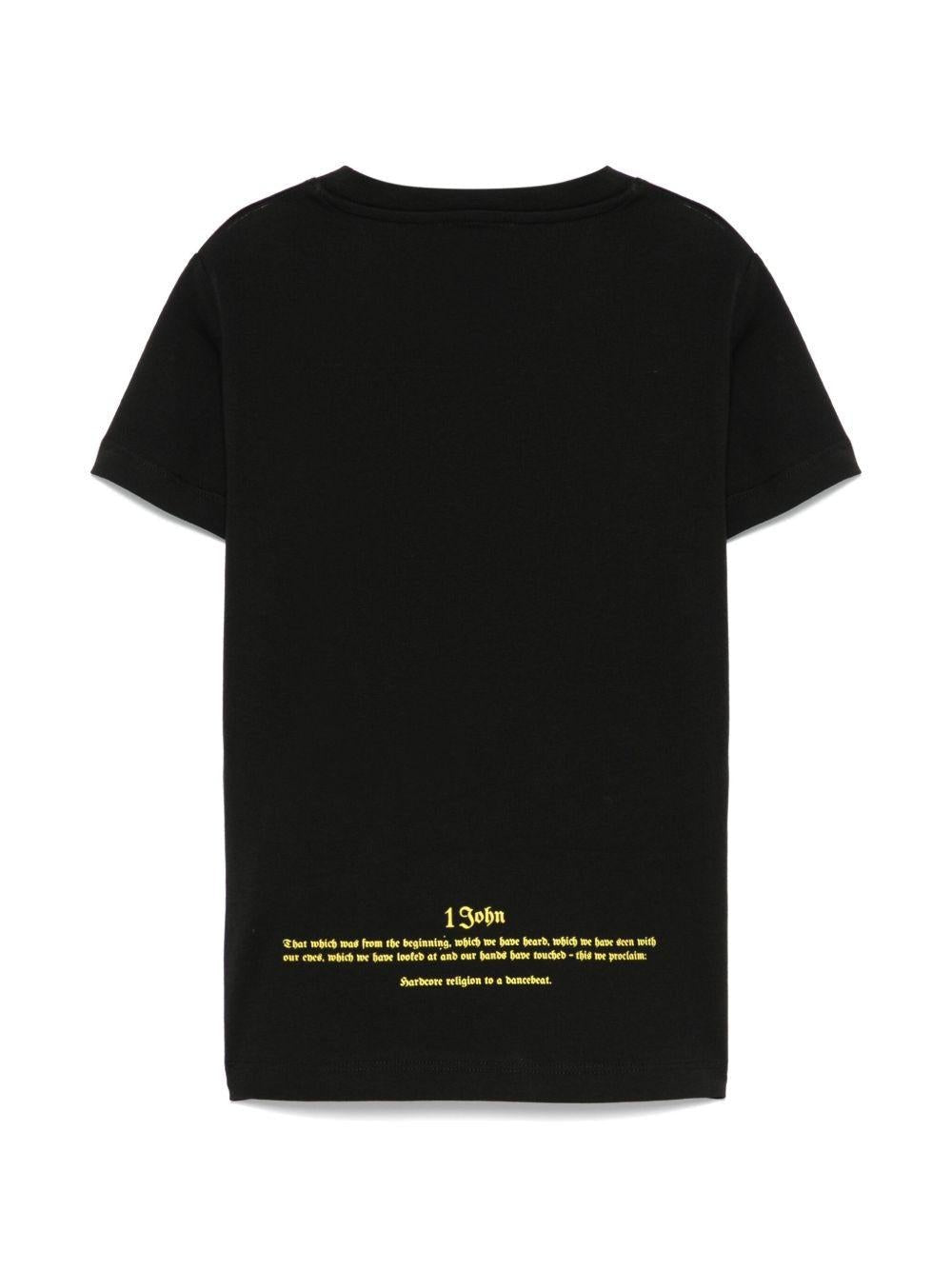 T-shirt per bambino John Richmond Junior nero in cotone con stampa logo - Rubino Kids