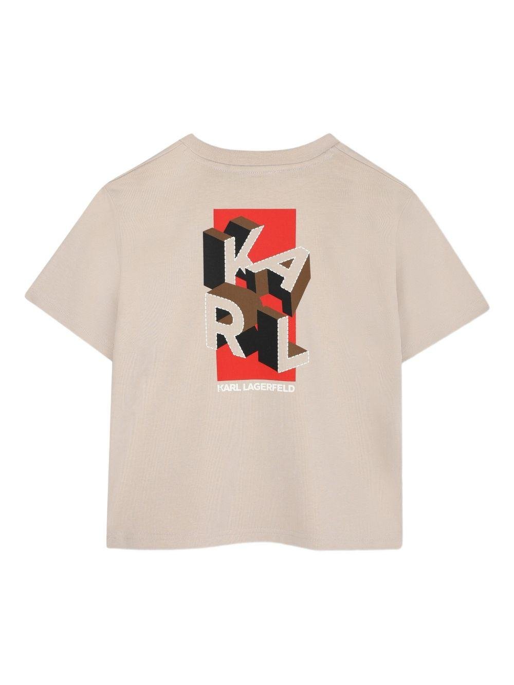 T-shirt per bambino Karl Lagerfeld Kids beige con stampa grafica - Rubino Kids