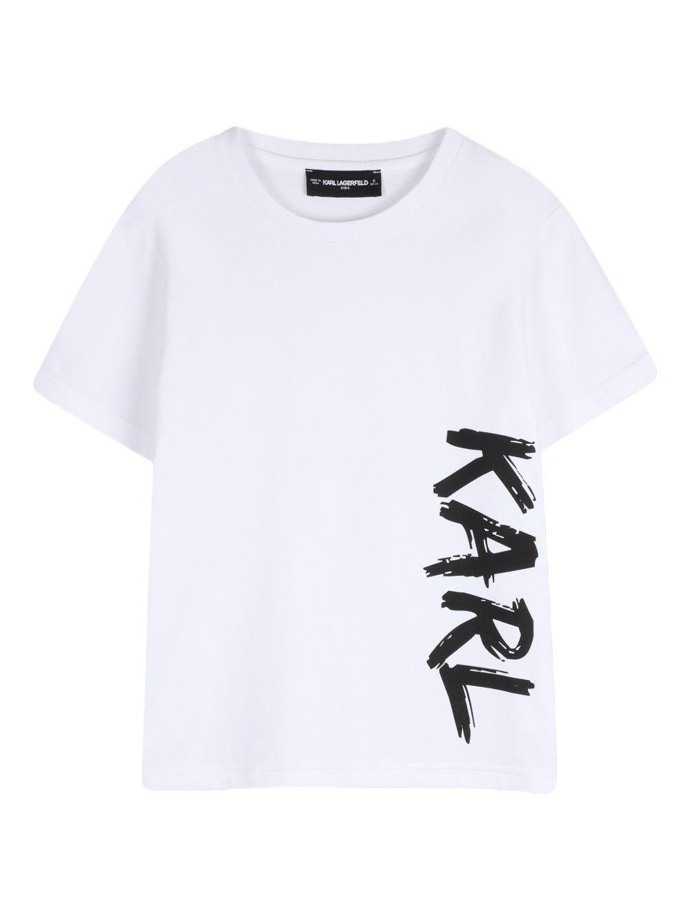 T-shirt per bambino Karl Lagerfeld Kids bianca con logo sul davanti - Rubino Kids