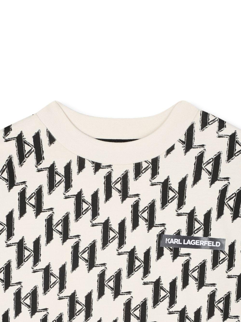 T-shirt per bambino Karl Lagerfeld Kids bianca con stampa grafica all - over e inserti a contrasto - Rubino Kids