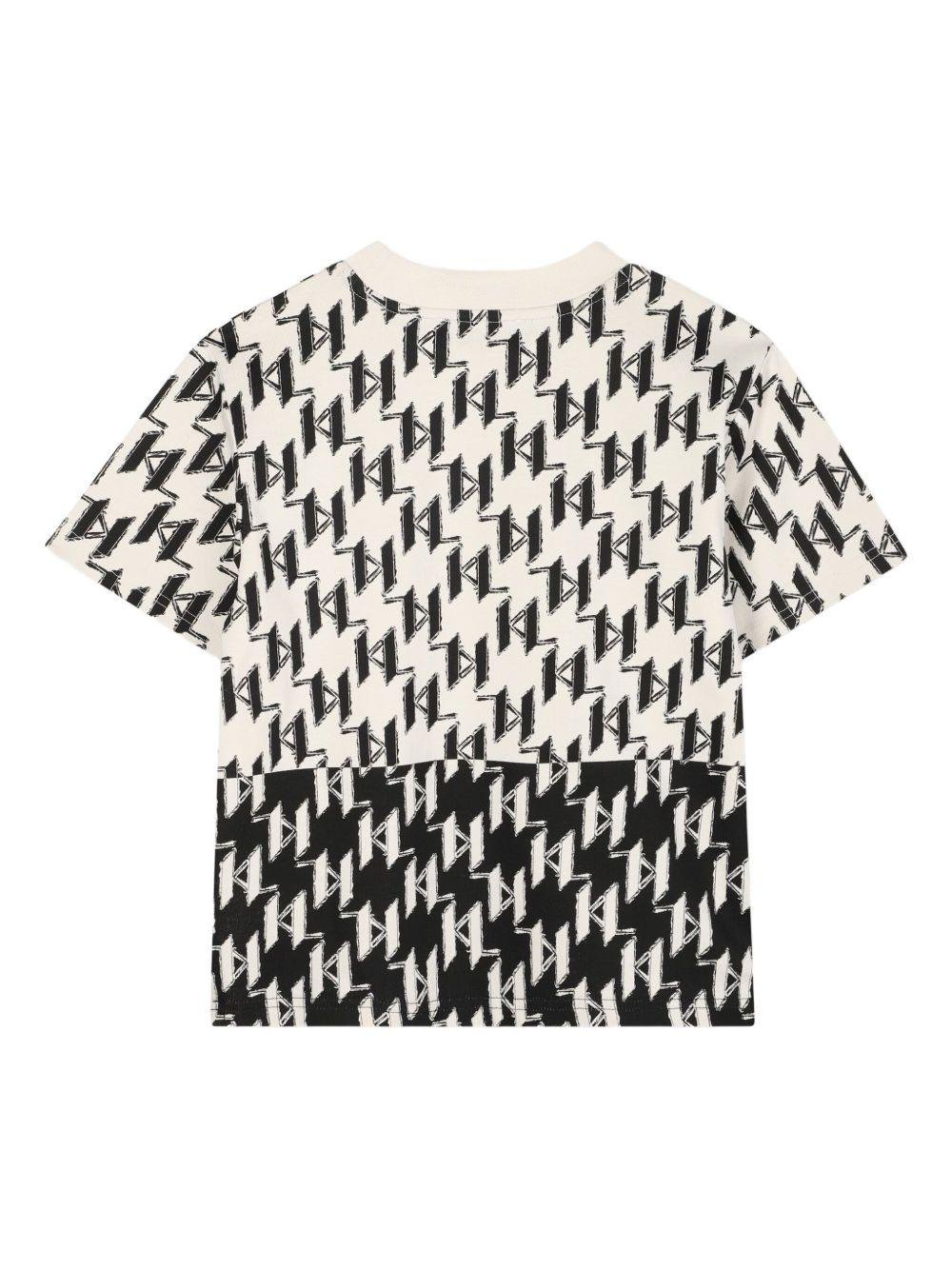 T-shirt per bambino Karl Lagerfeld Kids bianca con stampa grafica all - over e inserti a contrasto - Rubino Kids