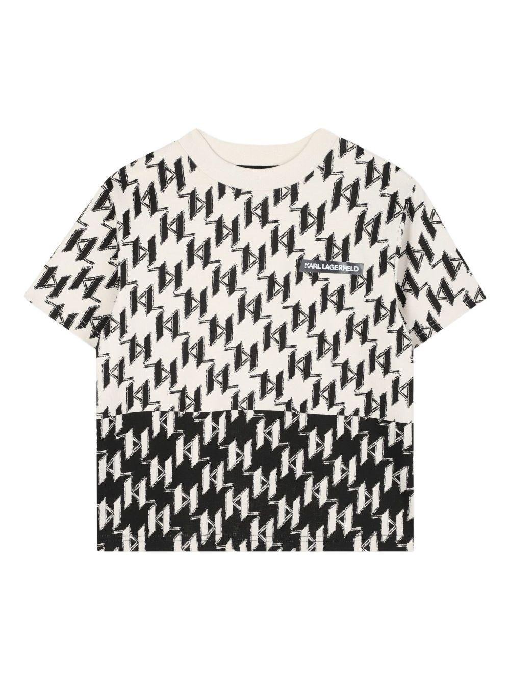 T-shirt per bambino Karl Lagerfeld Kids bianca con stampa grafica all - over e inserti a contrasto - Rubino Kids