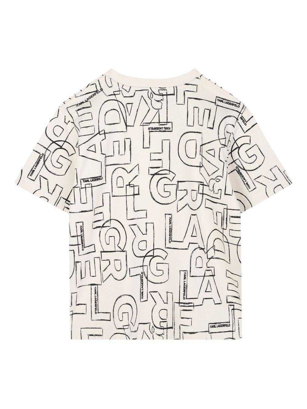 T-shirt per bambino Karl Lagerfeld Kids bianca con stampa grafica e targhetta logo - Rubino Kids