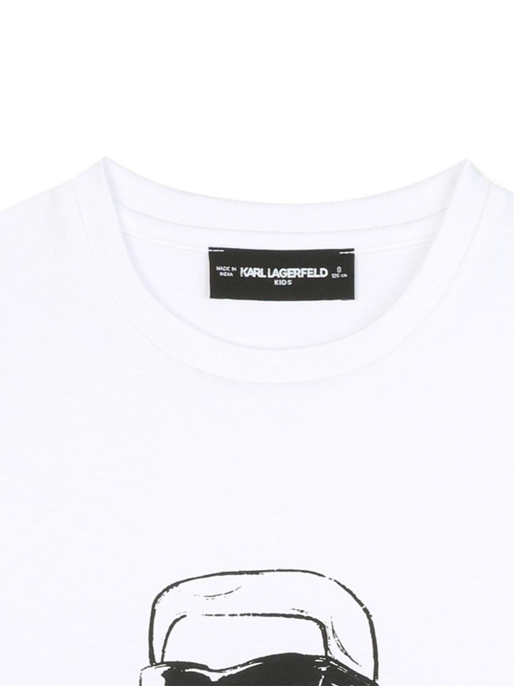 T-shirt per bambino Karl Lagerfeld kids bianca con stampa Ikonik Karl - Rubino Kids