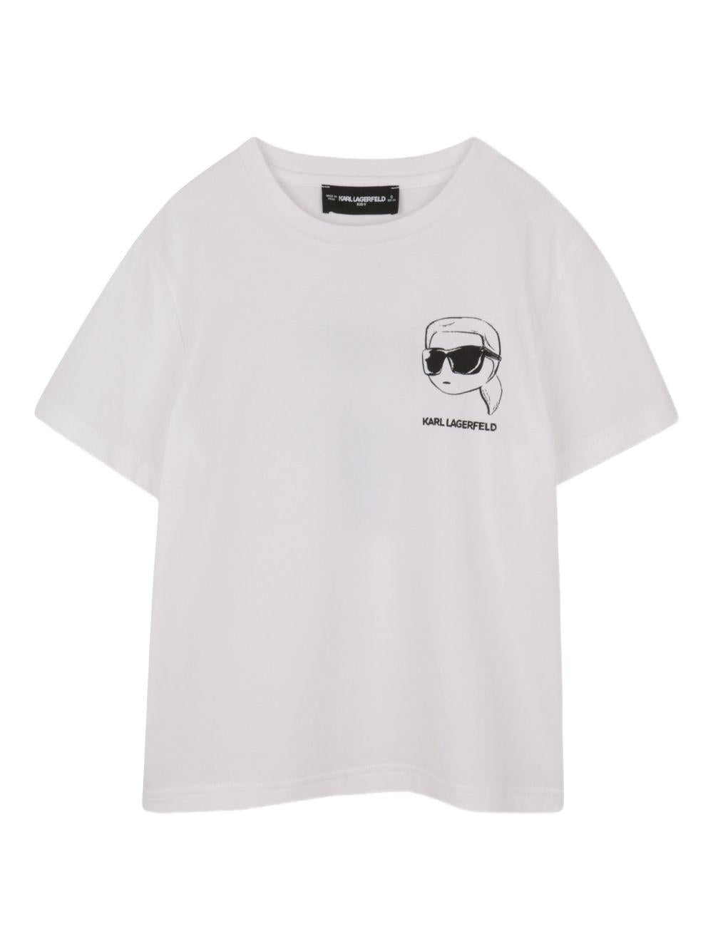 T-shirt per bambino Karl Lagerfeld Kids bianca con stampa stile cartoon - Rubino Kids