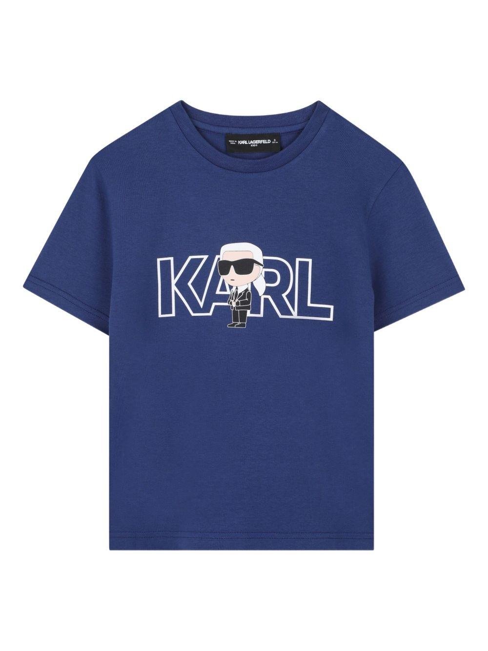 T-shirt per bambino Karl Lagerfeld Kids blu con stampa logo - Rubino Kids