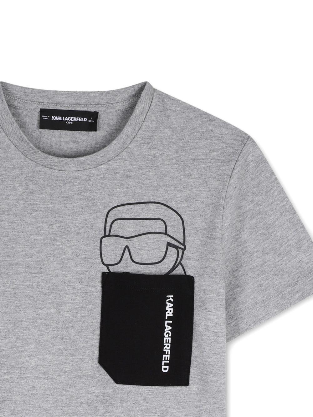 T-shirt per bambino Karl Lagerfeld Kids grigio con taschino - Rubino Kids