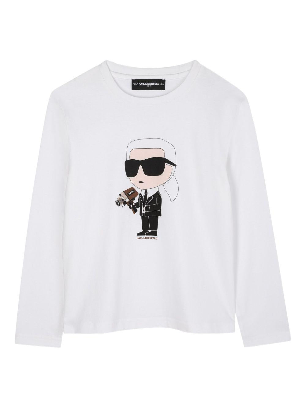 T-shirt per bambino Karl Lagerfeld Kids Ikonik Karl bianco a maniche lunghe - Rubino Kids