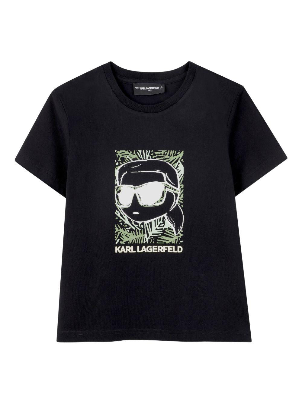 T-shirt per bambino Karl Lagerfeld Kids nera con stampa Karl sul davanti - Rubino Kids