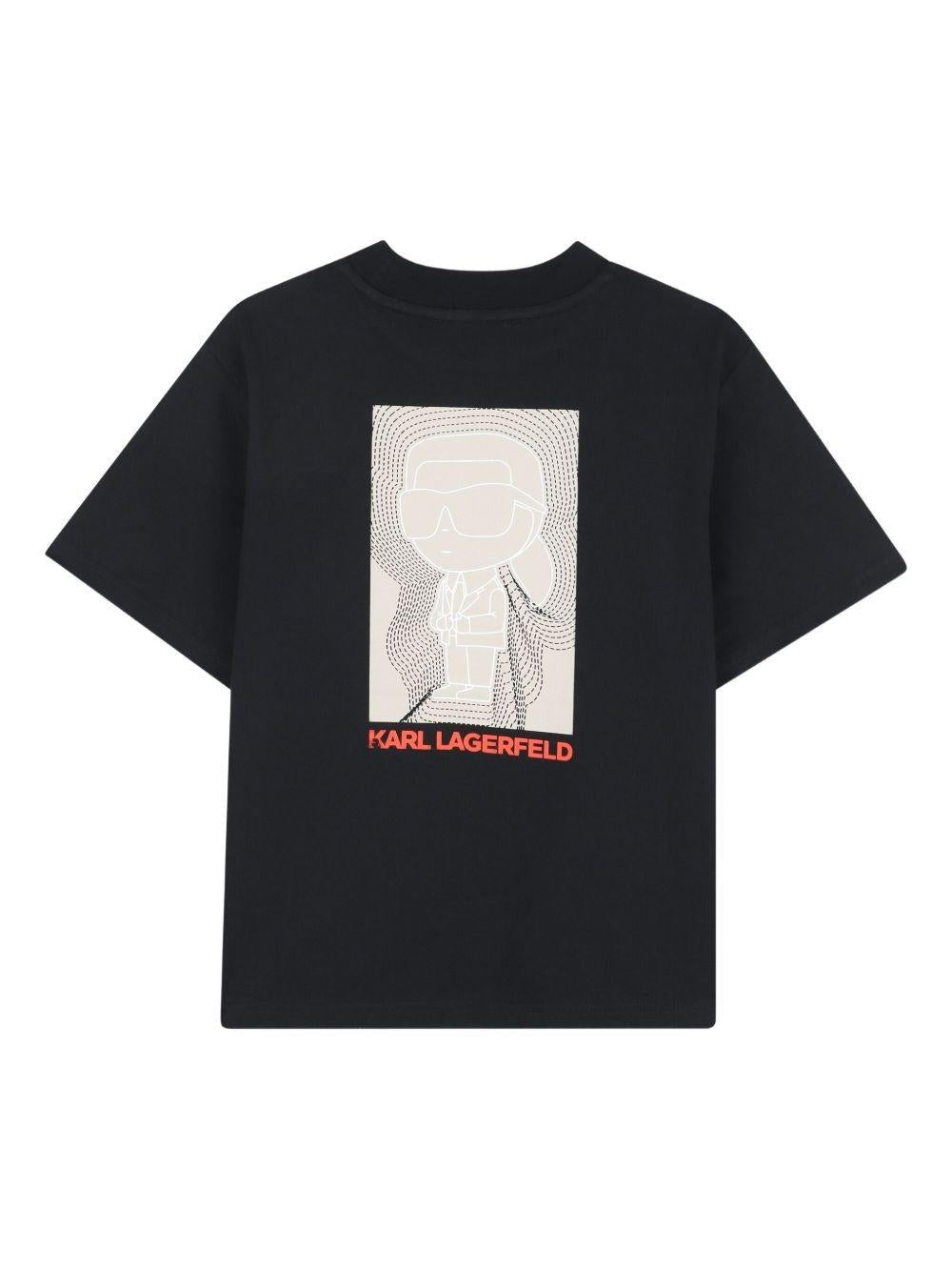T-shirt per bambino Karl Lagerfeld Kids nero con stampa sul retro - Rubino Kids