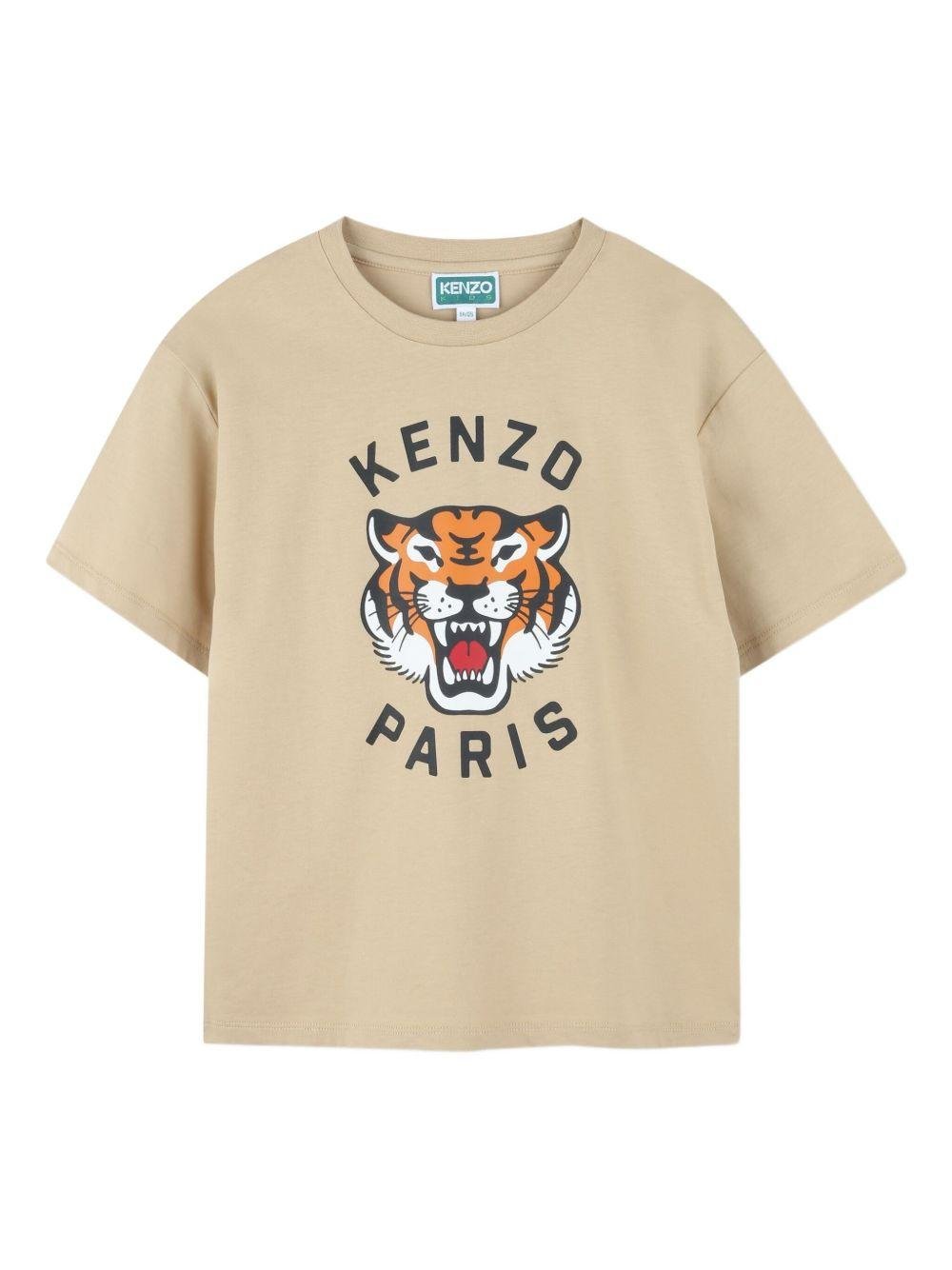 T-shirt per bambino Kenzo Kids beige con motivo Tiger - Rubino Kids