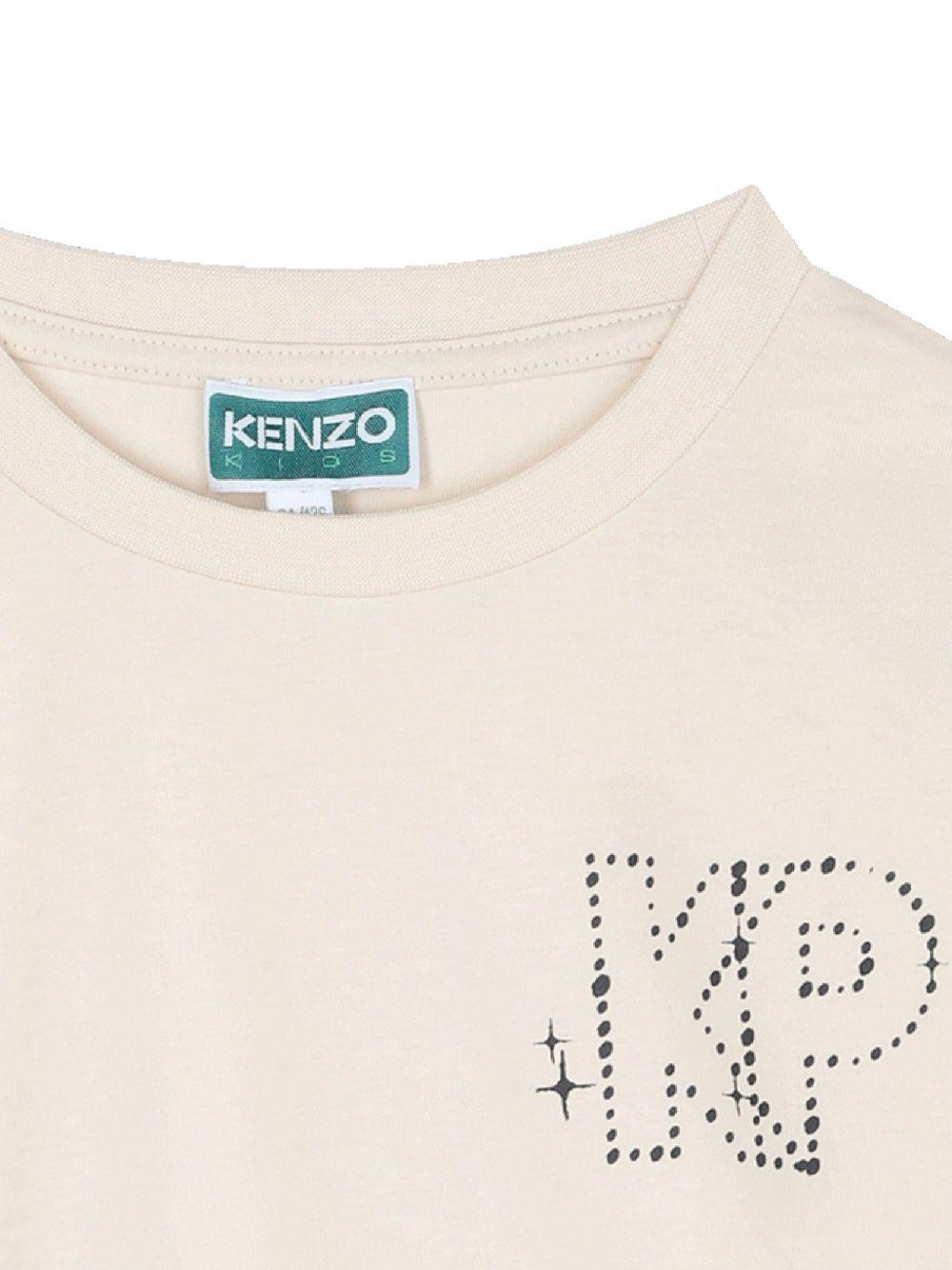 T-shirt per bambino Kenzo Kids beige con stampa logo sul retro - Rubino Kids